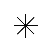 Black asterisk symbol with eight arms on white background.