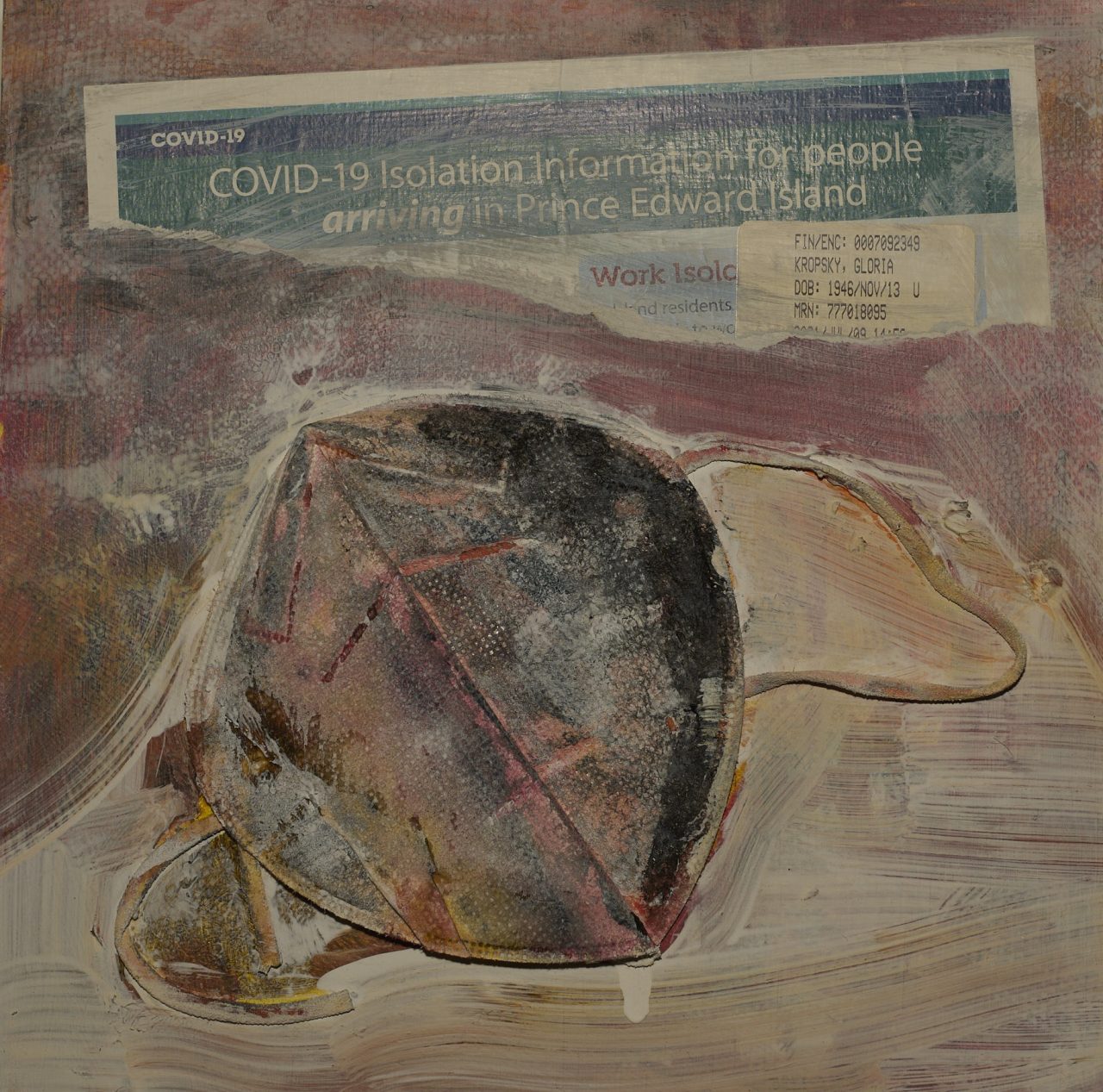 Vintage leather football helmet with a ticket stub on a wooden surface.